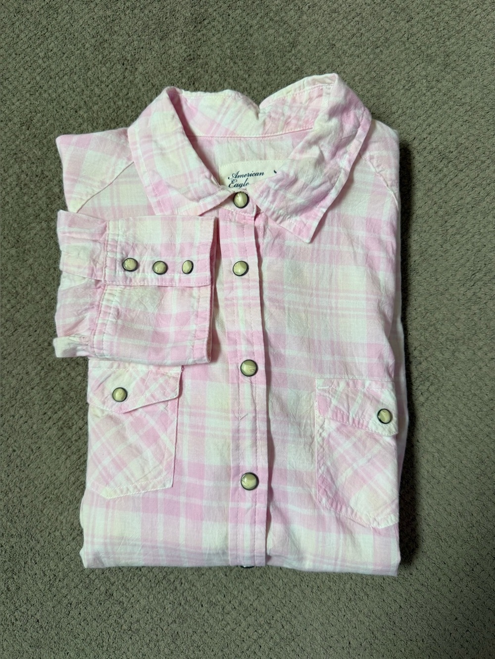 American Eagle Girl’s Size 14 Pink Plaid Long Sleeve Pearl Snap Close Shirt